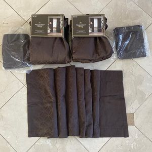2 lined window panels & 3 window valences.  Chocolate matelasse. Brand new.